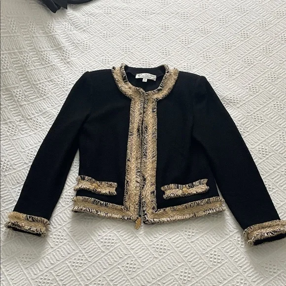 St. John Tweed Knit Jacket Gold Black - Picture 16 of 16